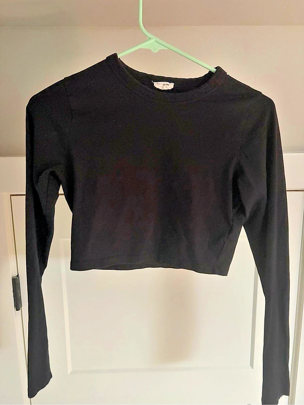 Cotton On Micro Crop Long Sleeve Top Black Small